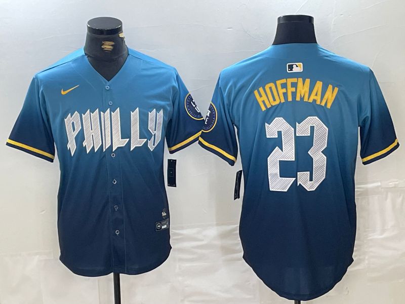 Men Philadelphia Phillies #23 Hoffman Blue City Edition Nike 2024 MLB Jersey style 2